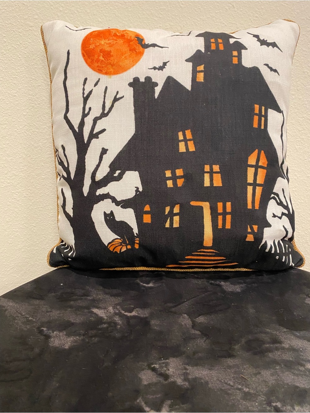 Halloween Haunted House Decorative Throw Pillow - Orange and Black